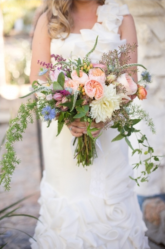 loose pastel pinks wedding bouquet