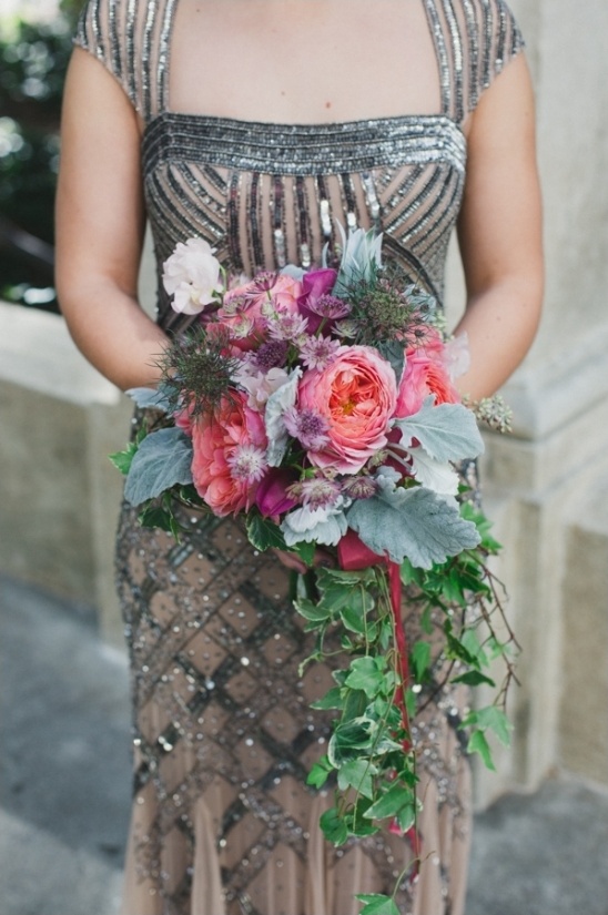 pink and purple cascading bouquet