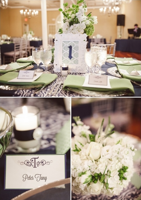 green and navy wedding reception