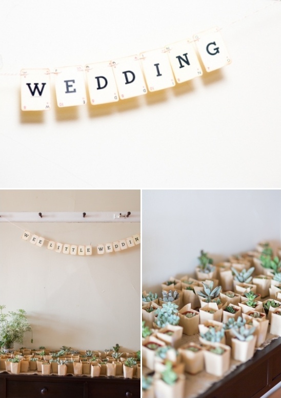 wee little wedding banner and succulent favors