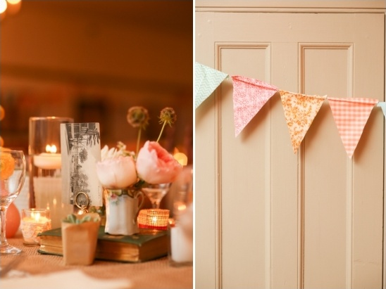 eclectic centerpieces and handmade bunting