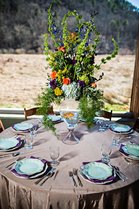 Elegant outdoor wedding table with floral centerpiece