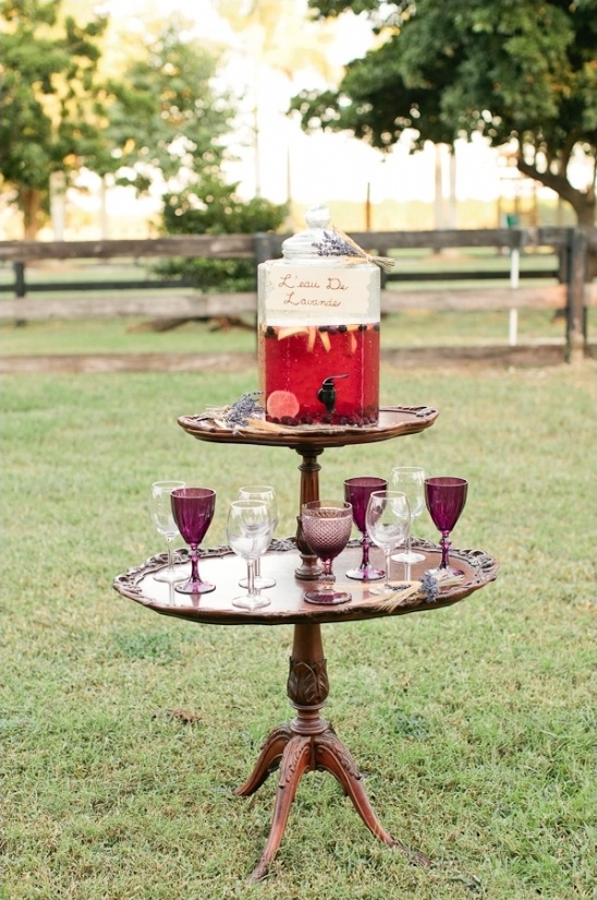 berry lemonade stand with vintage glassware