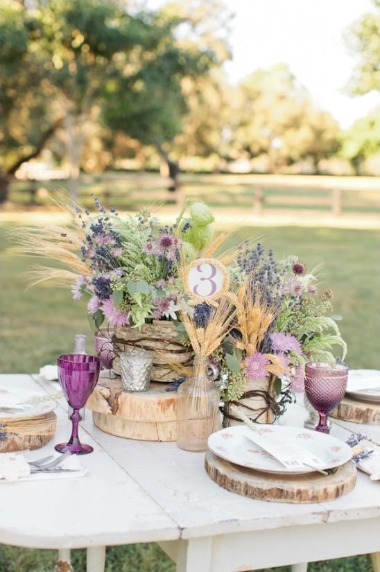rustic lavender and wheat centerpieces