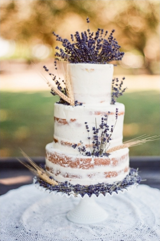 semi naked lavender wedding cake