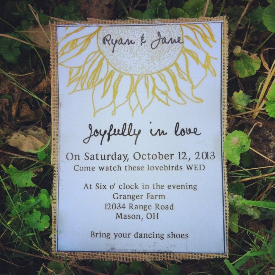 Summer Sunflower Wedding  Invitation with Natural burlap