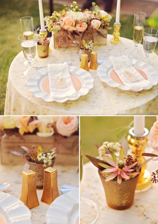 gold sweetheart table details and decor
