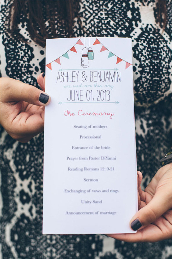 mason jar and bunting wedding programs