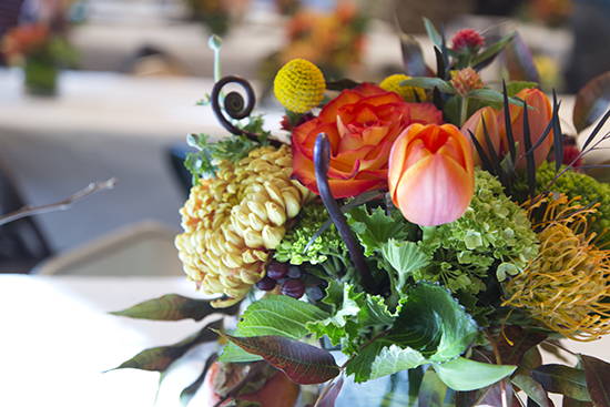 Vibrant autumn floral arrangement with roses and tulips