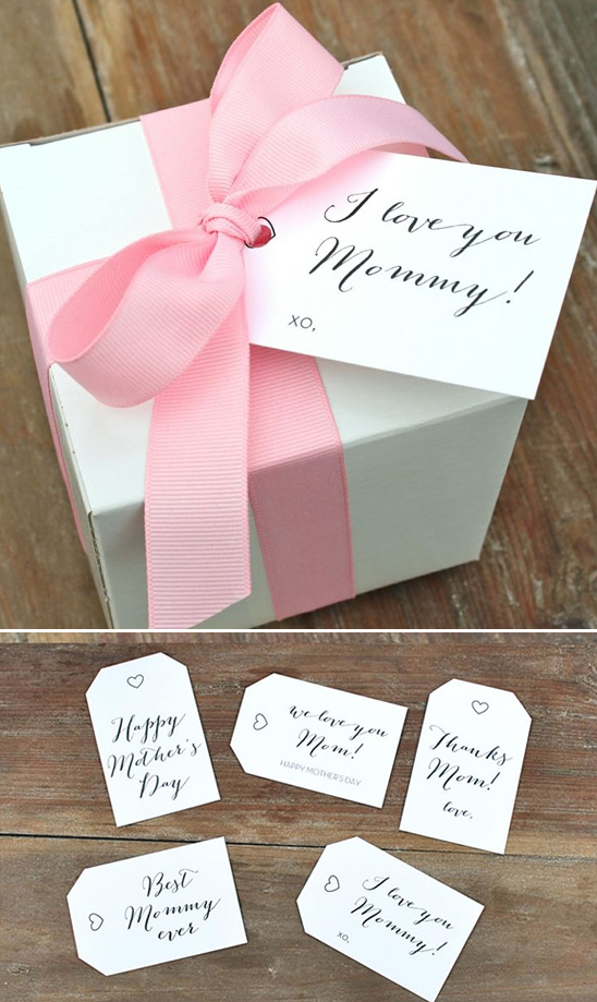 Gift for Mother's Day with love tag and pink ribbon
