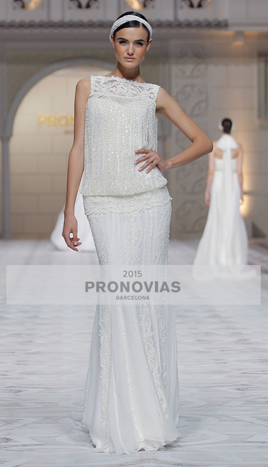 Pronovias drop waist beaded wedding gown