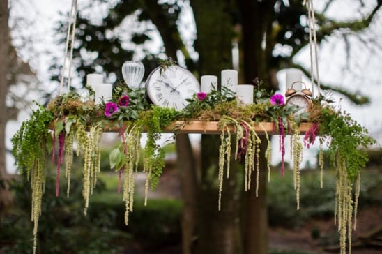 hanging floral and time piece decor