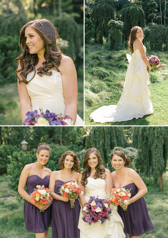 Amy Kuschel wedding dress and purple bridesmaids