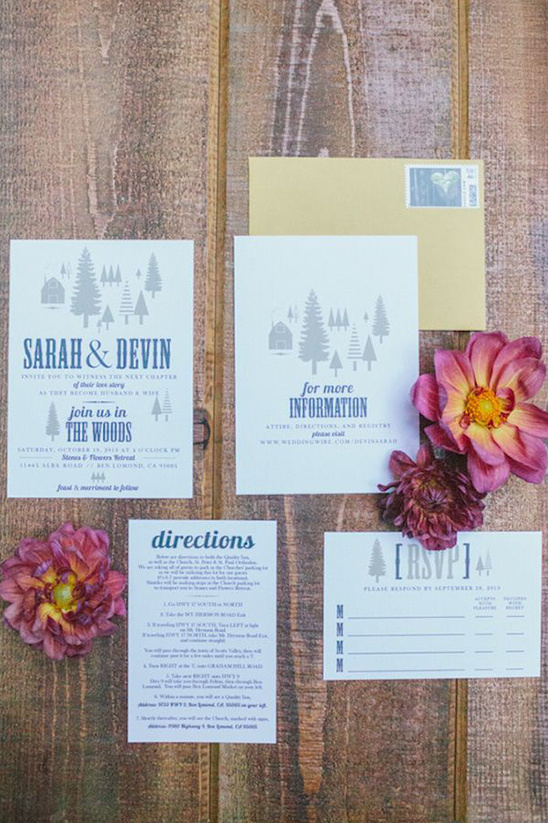 grey and blue wedding invites