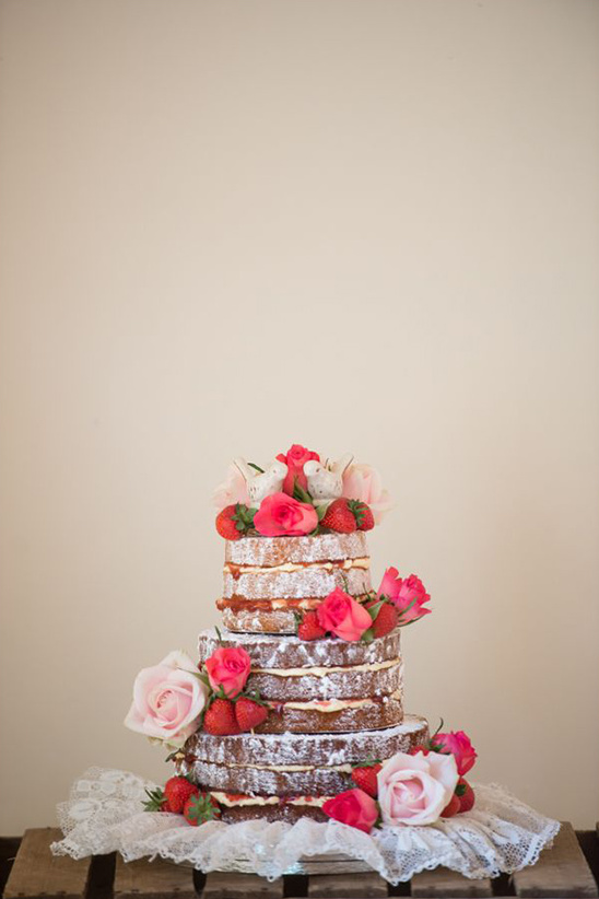 strawberry naked wedding cake