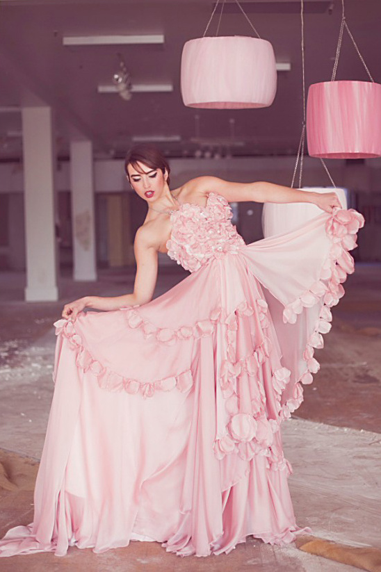 pink rose petal sweetheart gown