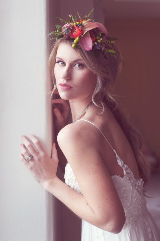 romantic bridal looks with floral hairpiece