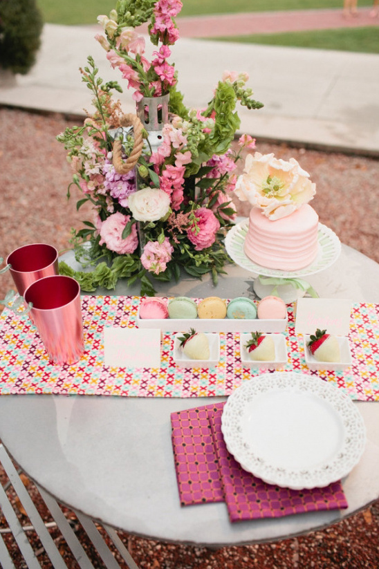 cute pink dessert table for two