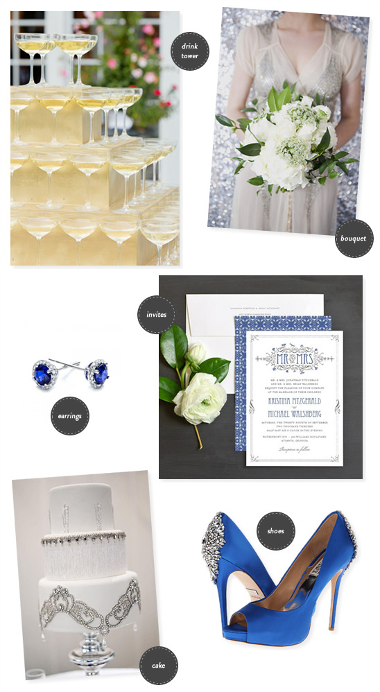 Wedding essentials: champagne, bouquet, cake, shoes, invitations and earrings