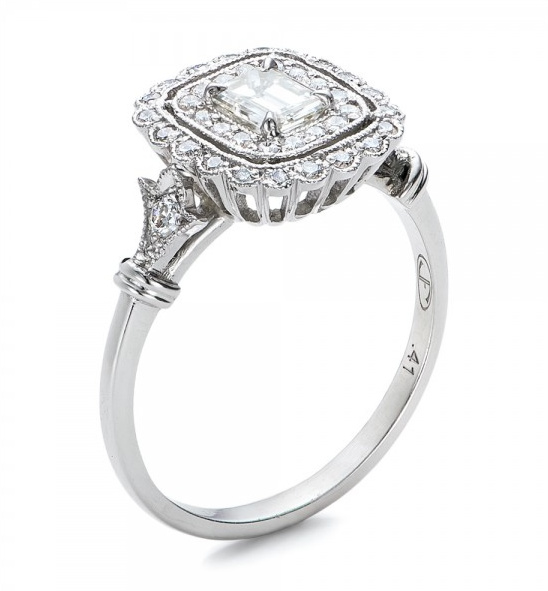 Elegant diamond engagement ring with a square halo design