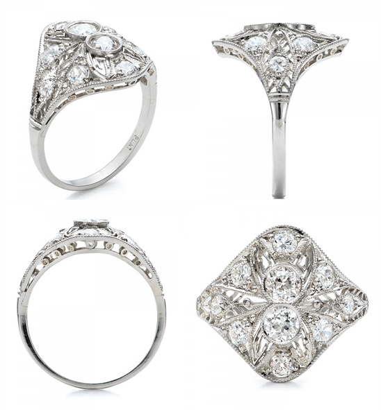 Elegant diamond art deco ring with intricate filigree details