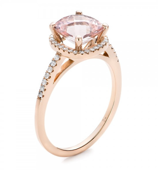 Morganite and Diamond Halo engagement ring