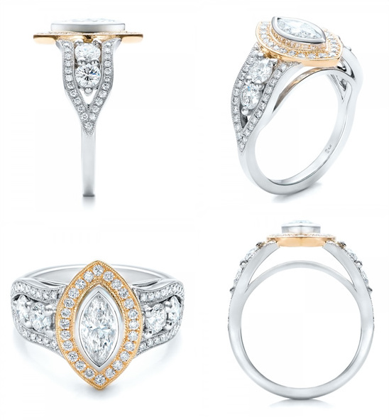 Custom Marquise Diamond Two-Tone Engagement Ring