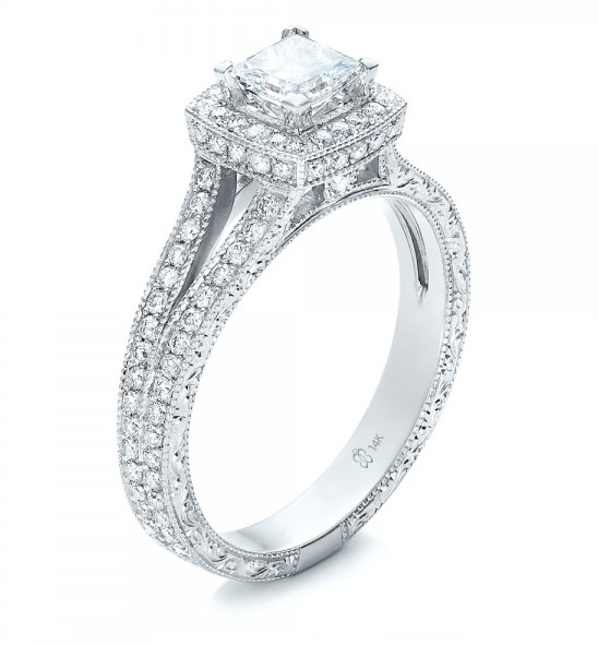 Princess Cut and Halo Diamond Engagement Ring