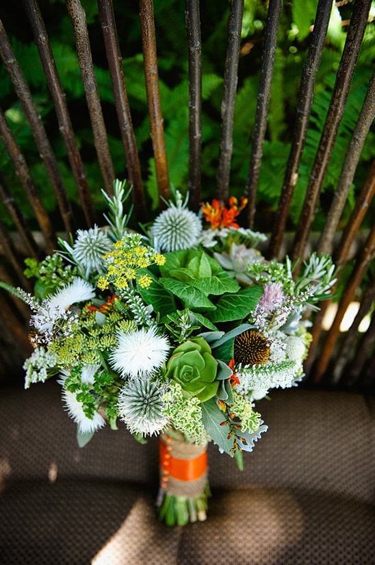 green and orange wedding bouquet