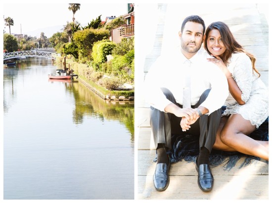 Elegant couple poses by Venice canals in Los Angeles