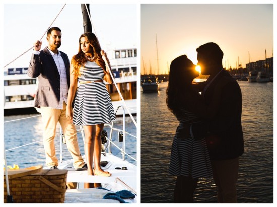 Couple celebrates engagement on a yacht at sunset