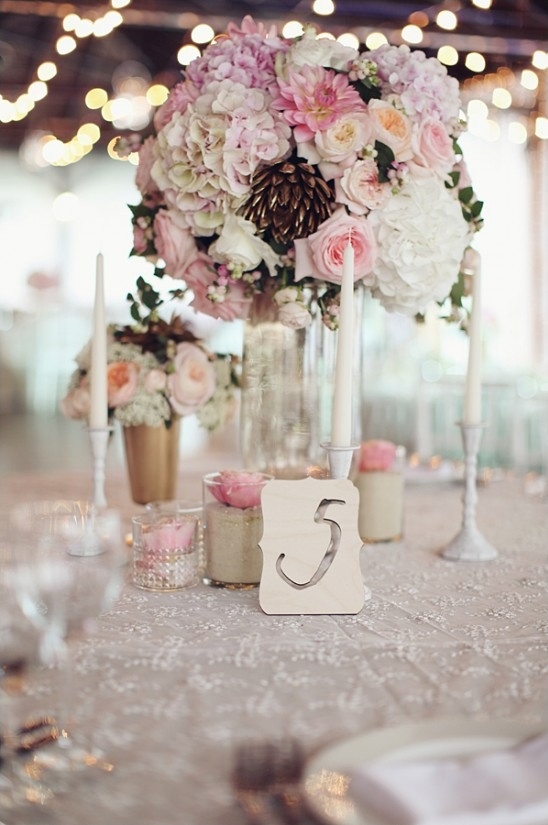 pink white and gold reception centerpieces