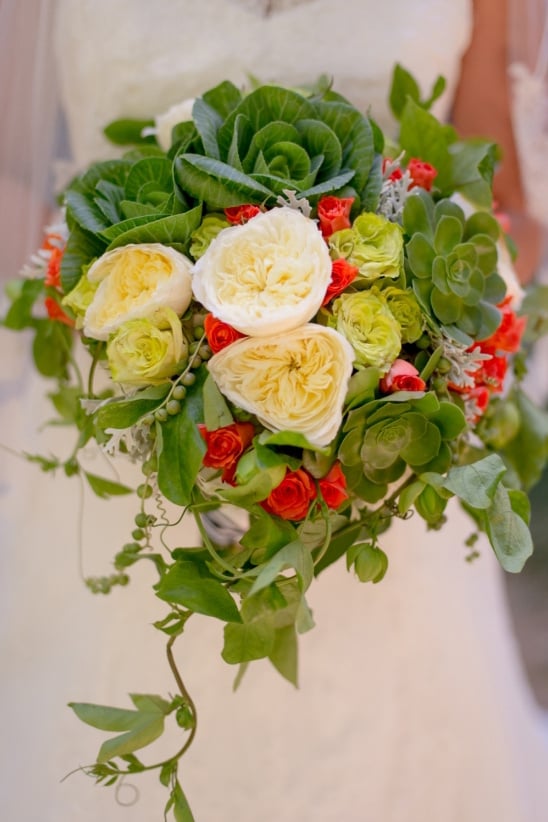 green white and orange wedding bouquet