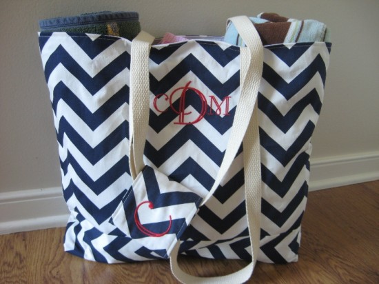 Chevron print beach bag with monogram ready for summer