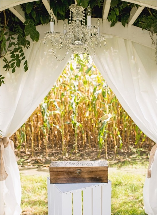 wedding arbor and glam chandelier