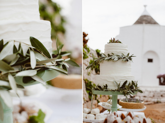 Wedding cake with olive branches, elegant and rustic design