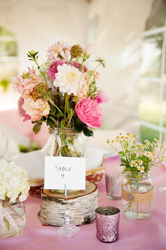 Elegant floral wedding table setting with pink flowers