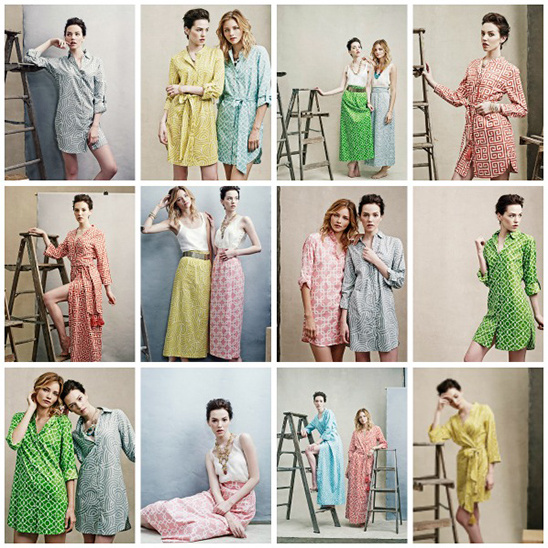 Stylish models in patterned dresses, fashion collage image