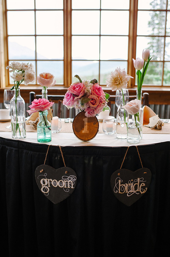 sweetheart table groom and bride signs