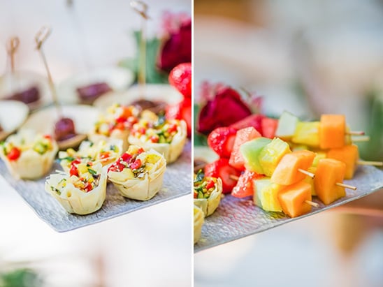 appetizers and fruit kebabs