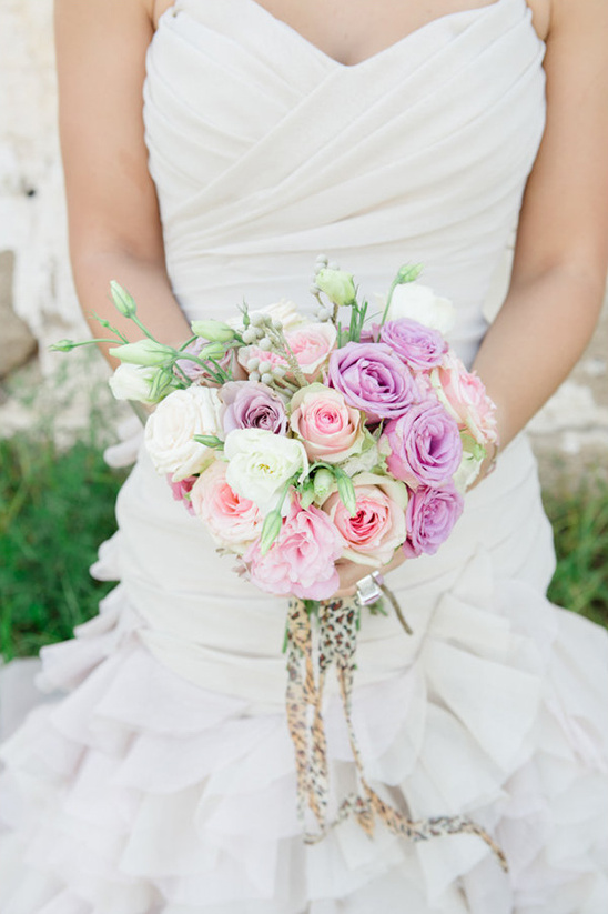 pastel pink and violet wedding bouquet