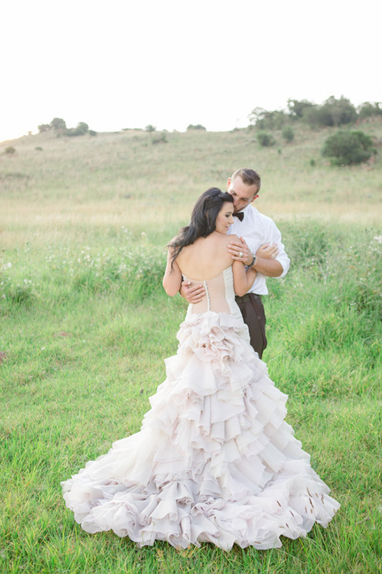ruffled gown with see through back
