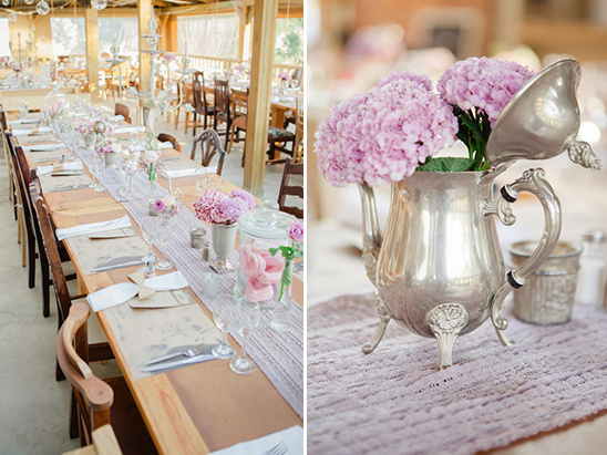 purple hydrangea blooms centerpiece