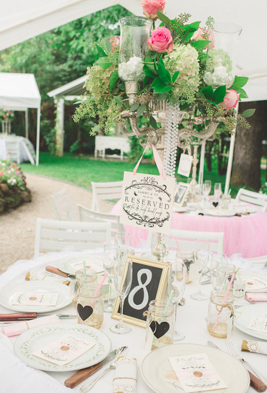 Elegant wedding table setting with floral centerpiece