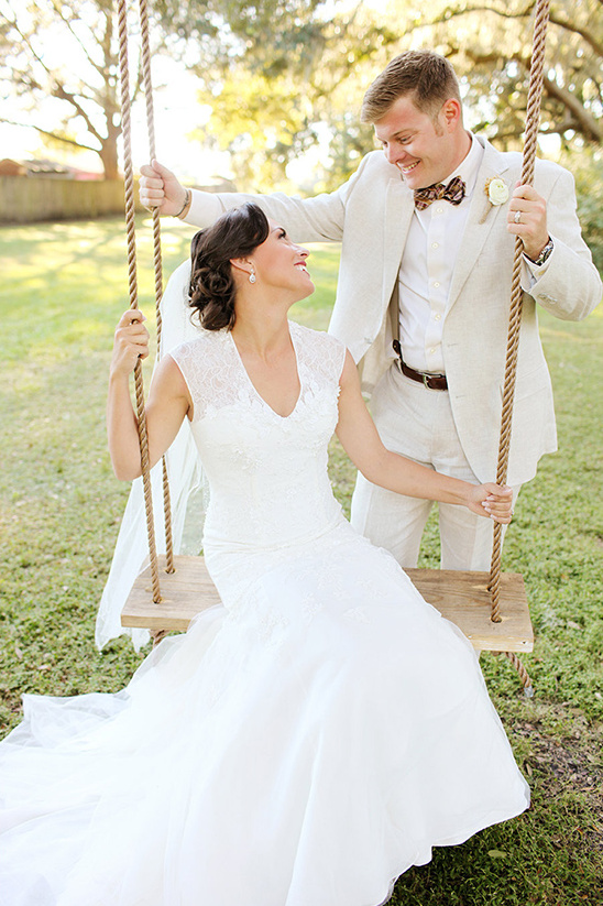 rope swing wedding photo