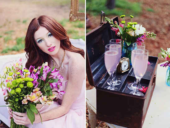 fizzy pink drinks and wildflower bouquet