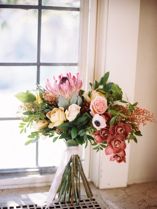 orchid rose and protea bouquet