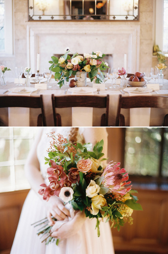 fall themed bouquet and tablescape