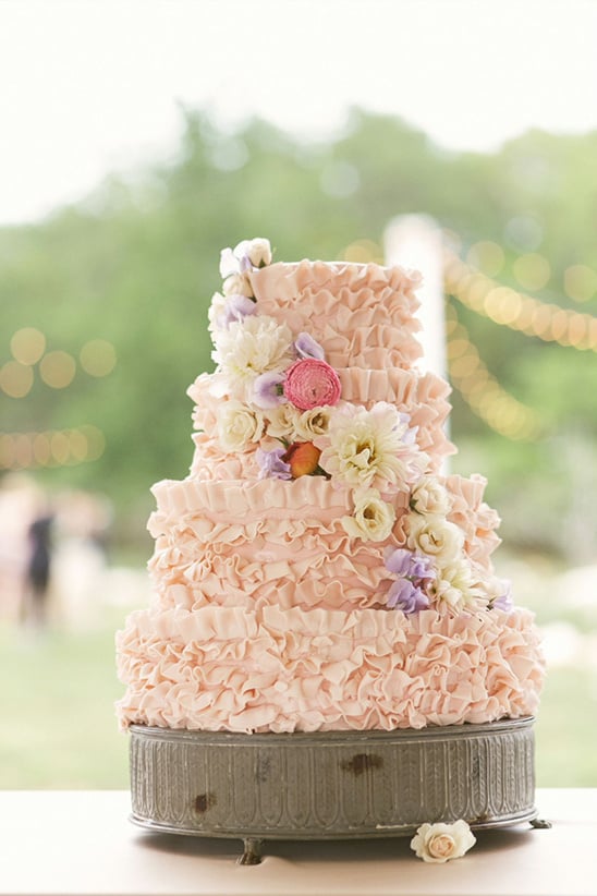 pink ruffled wedding cake