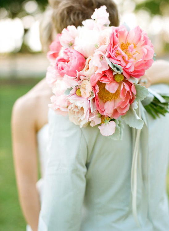 soft pink and coral wedding bouquet